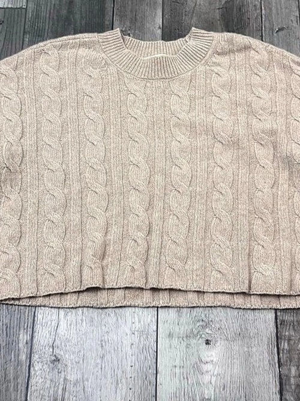 Madewell Cashmere Wool Cable-Knit Crop Resourced Oversized Sweater Tan Boxy XXS